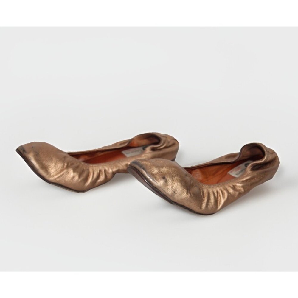 Lanvin Womens Metallic Copper Crinkle Leather Ballet Flat Shoes Size 40 US 9 - Picture 2 of 10